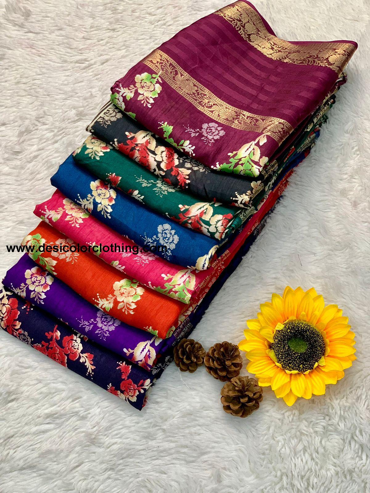 Beautiful Dola Silk Saree with Floral Design and Contrast Weaving