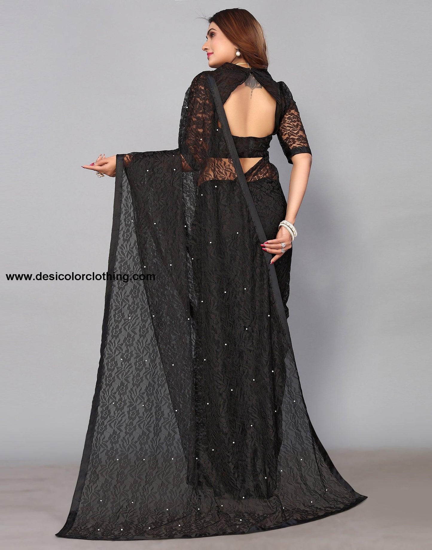 Black Net Lace Saree