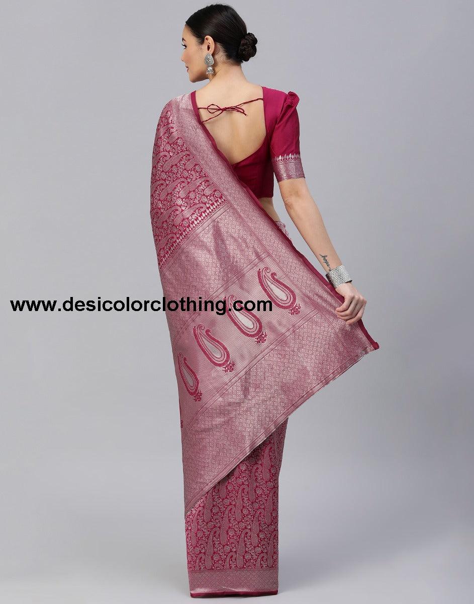 Cherry Red Banarasi Silk Saree