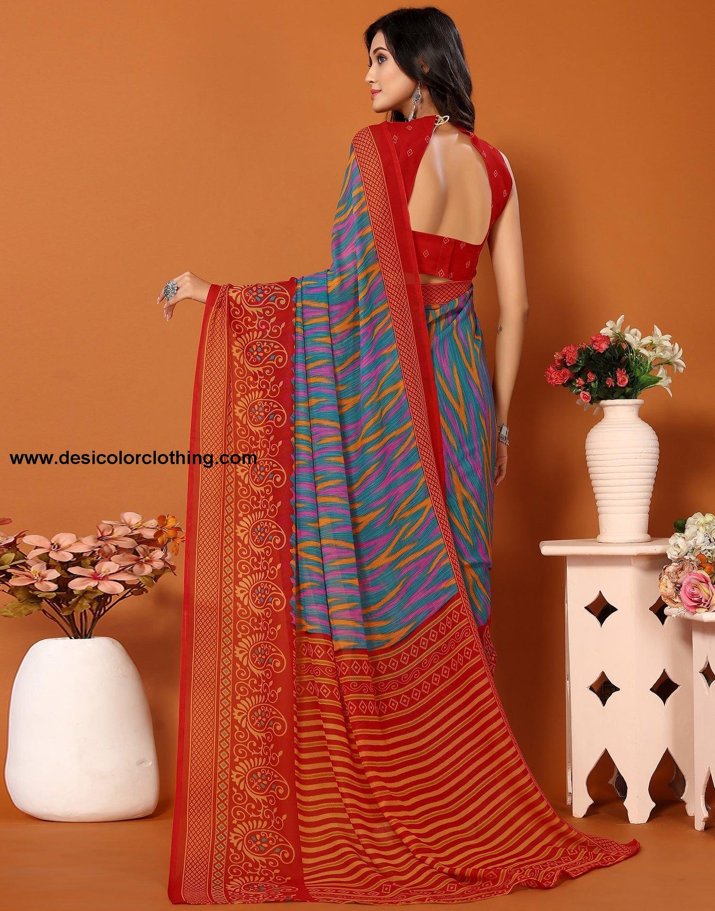 Rama Green Georgette Printed Saree