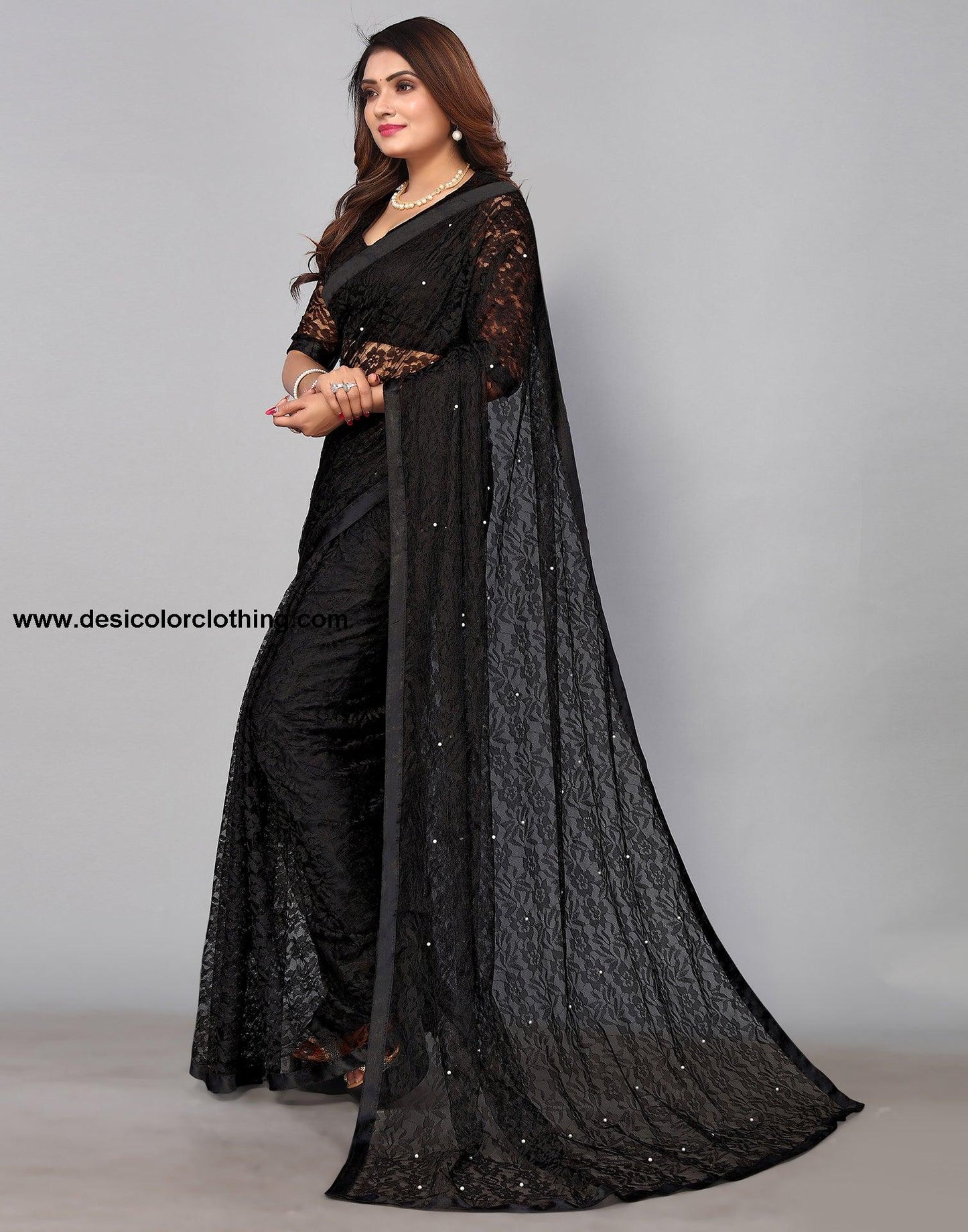 Black Net Lace Saree