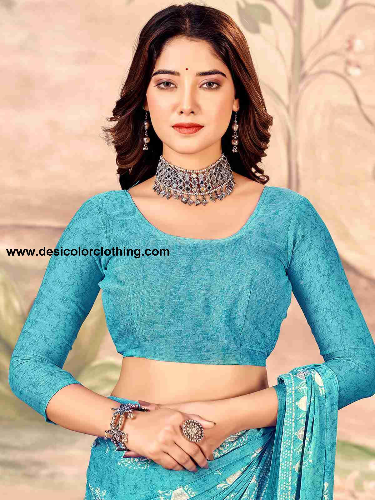 Blue Chiffon Printed Saree