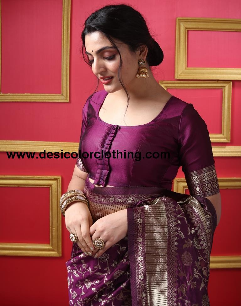 Dark Maroon Silk Plain Saree