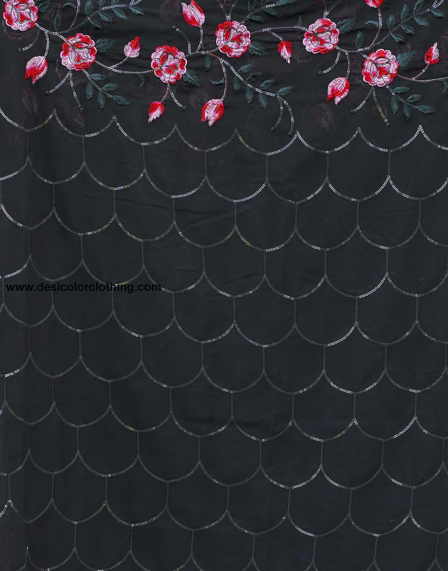 Black Georgette Sequence Embroidery Saree