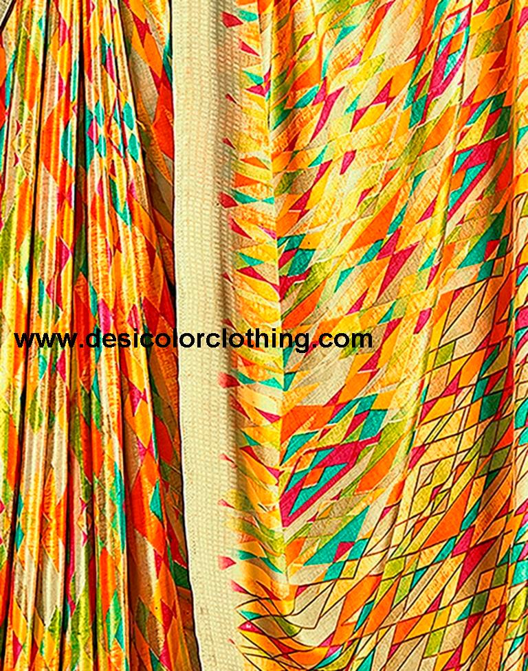 Yellow Silk Printed Sarees