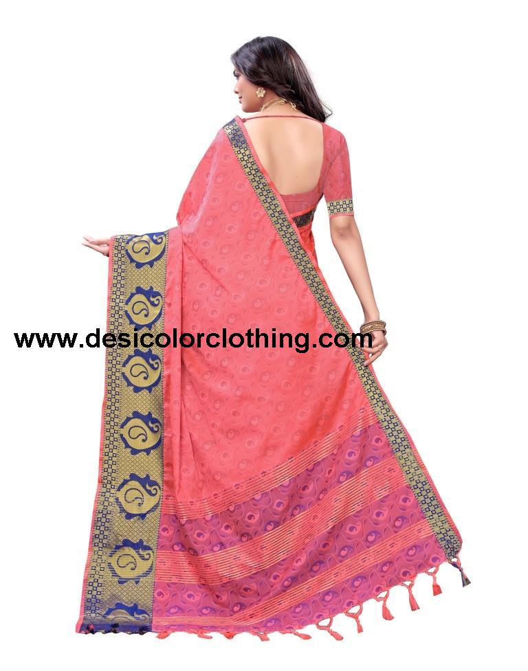 Brink Pink Coloured Poly Silk Jacquard Partywear saree