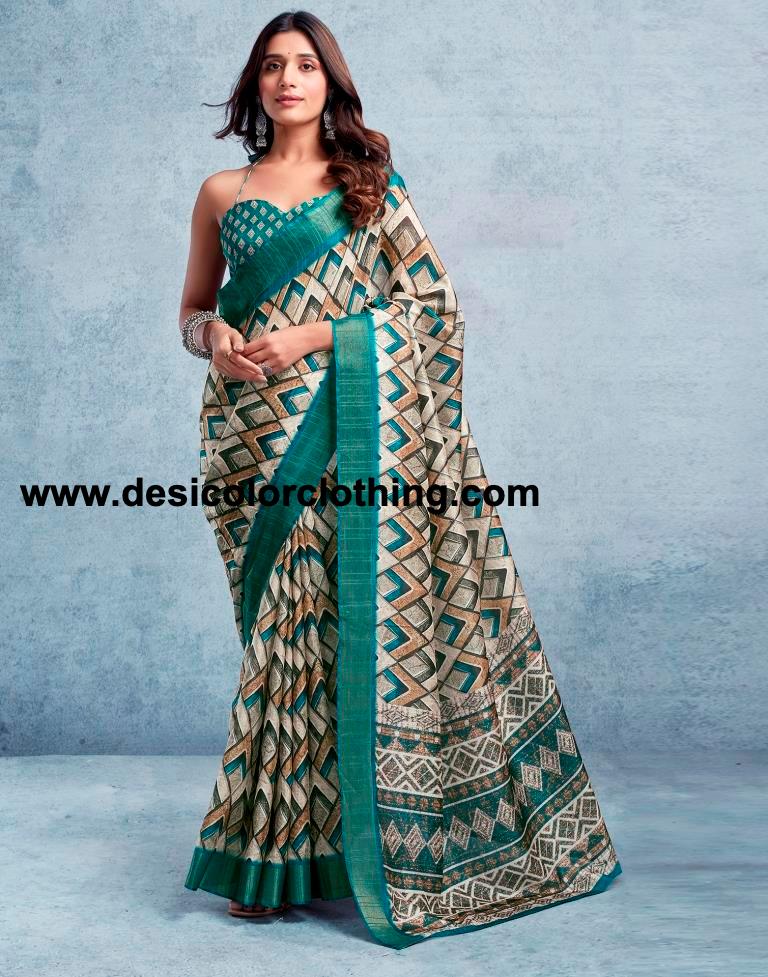 Rama Green Silk Printed Saree