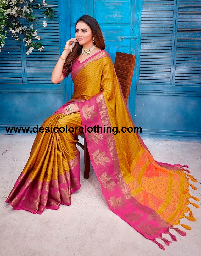 Orange Silk Woven Saree