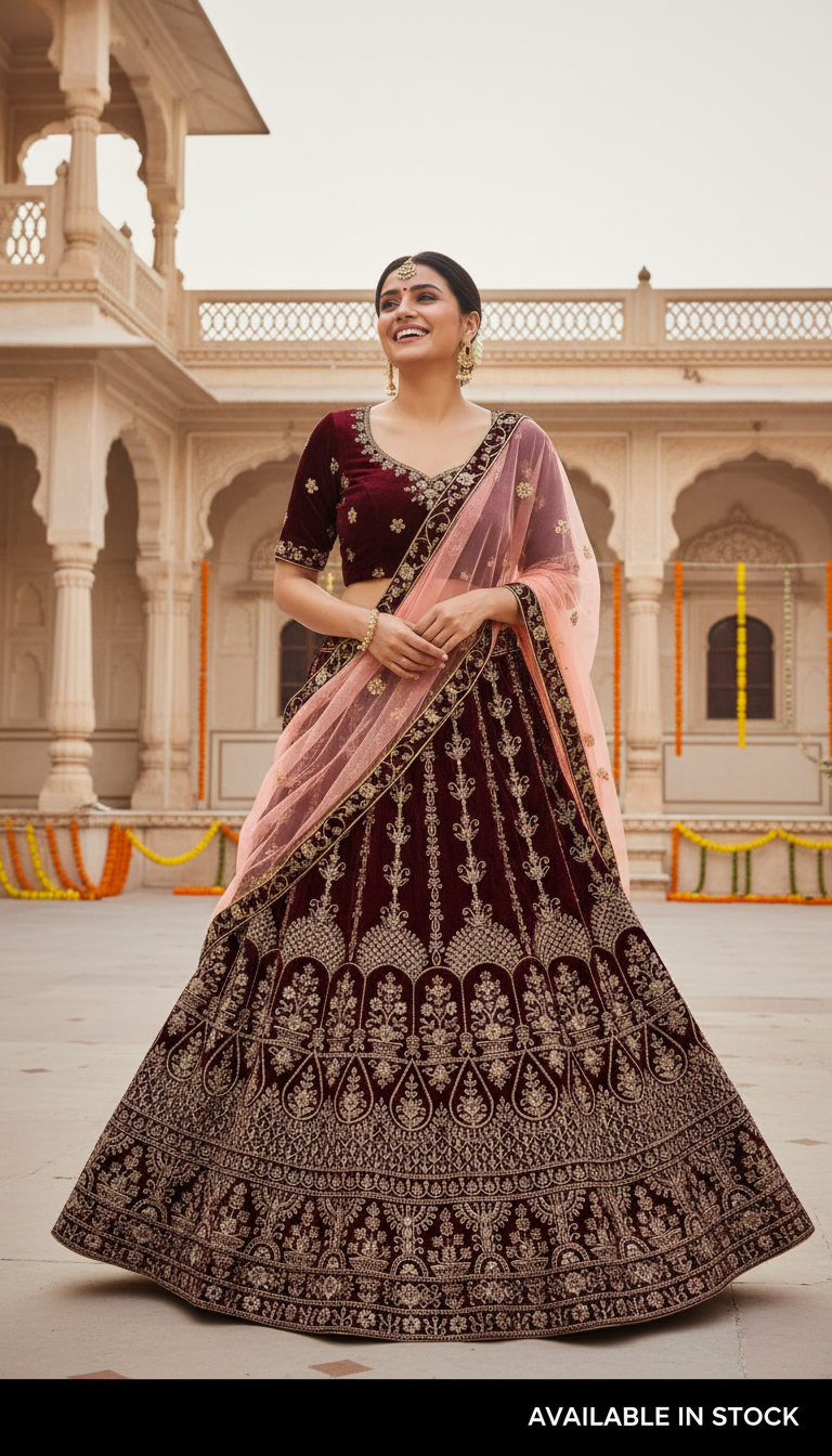 Designer Heavy Grand Velvet Lehengas | Luxury Bridal & Wedding Lehengas DesiColorClothing