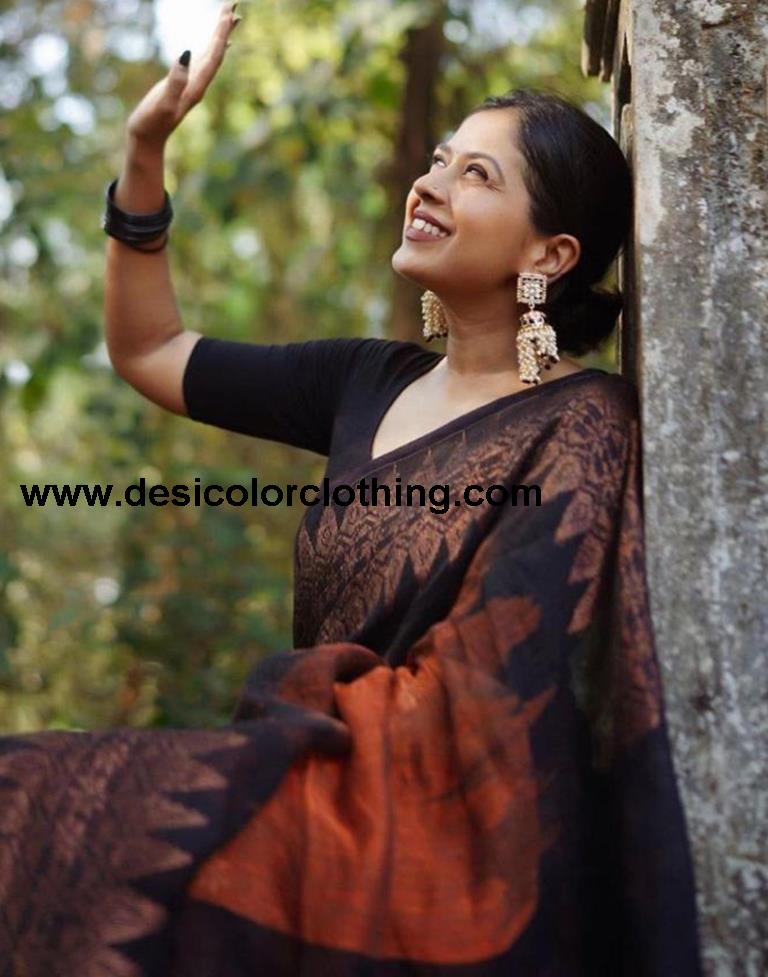 Rust Orange Cotton Weaving Saree