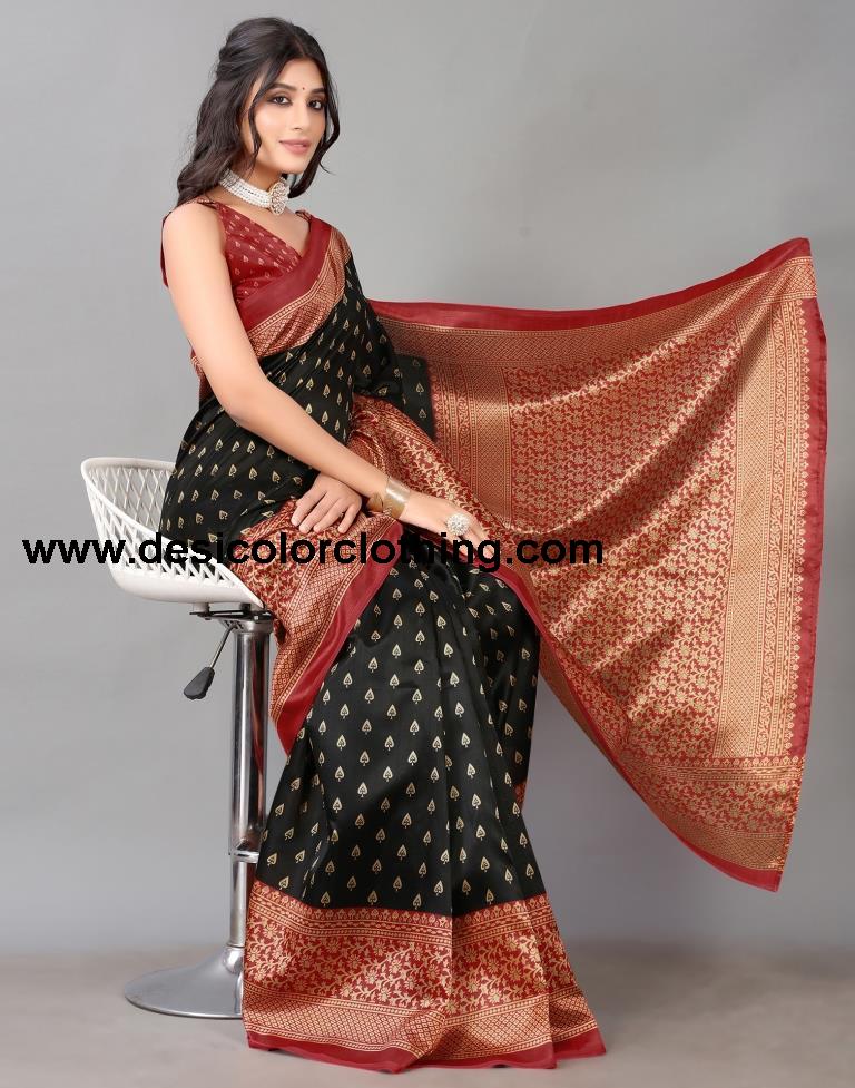 Black Printed Silk Saree