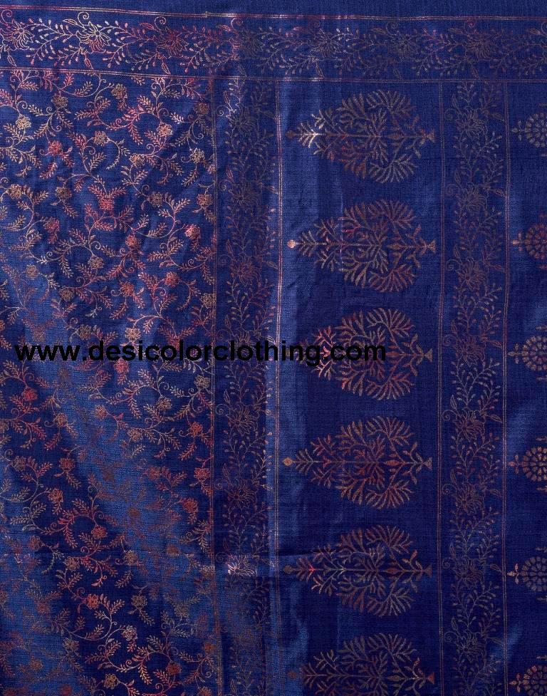 Dark Blue Silk Printed Saree