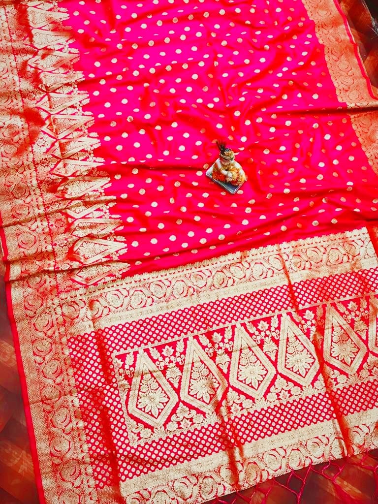 Product Image - Elegant Soft Banarasi Lichi Silk Saree with Water Gold Jari Weaving