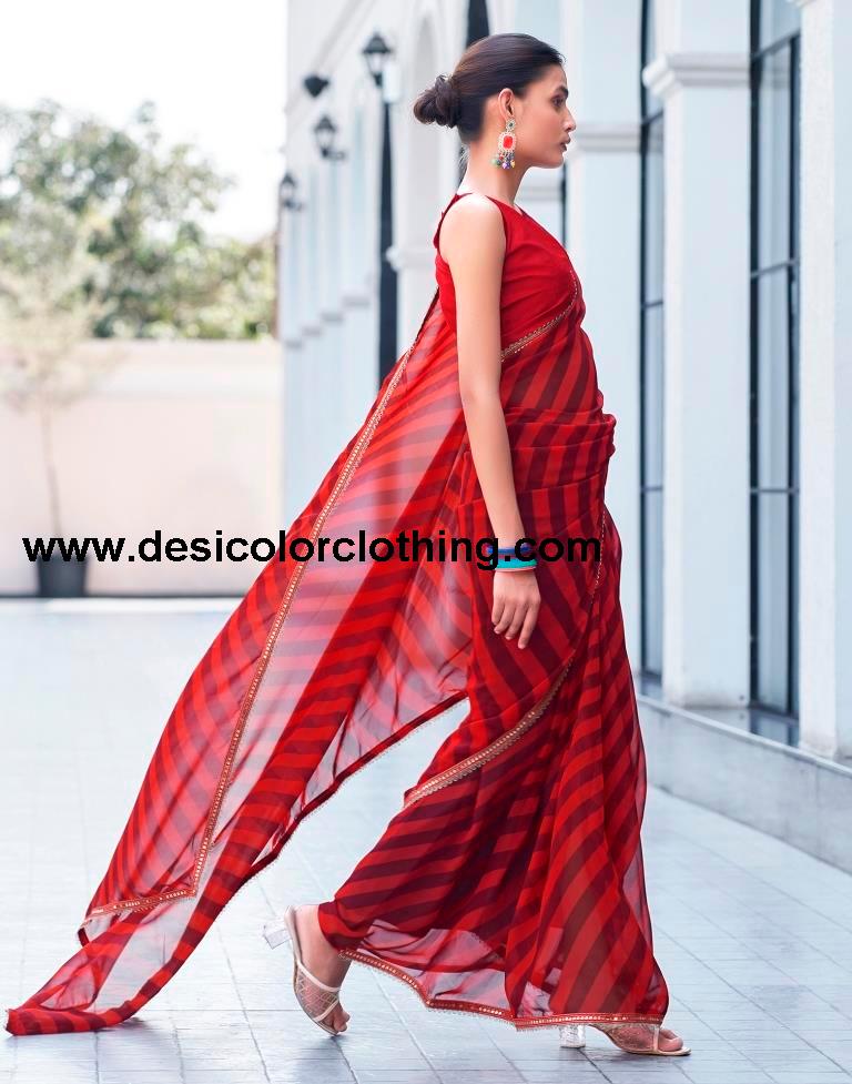 Red Georgette Printed Saree