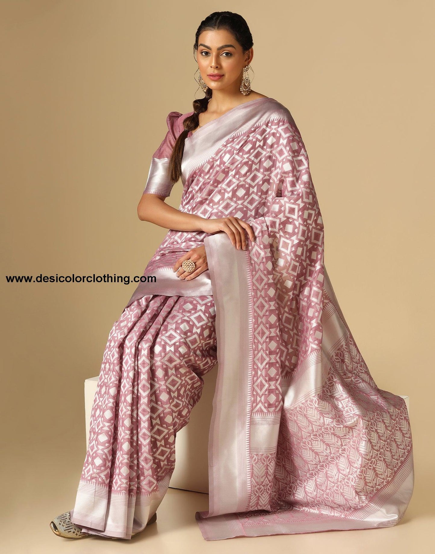 Pink Banarasi Cotton Saree