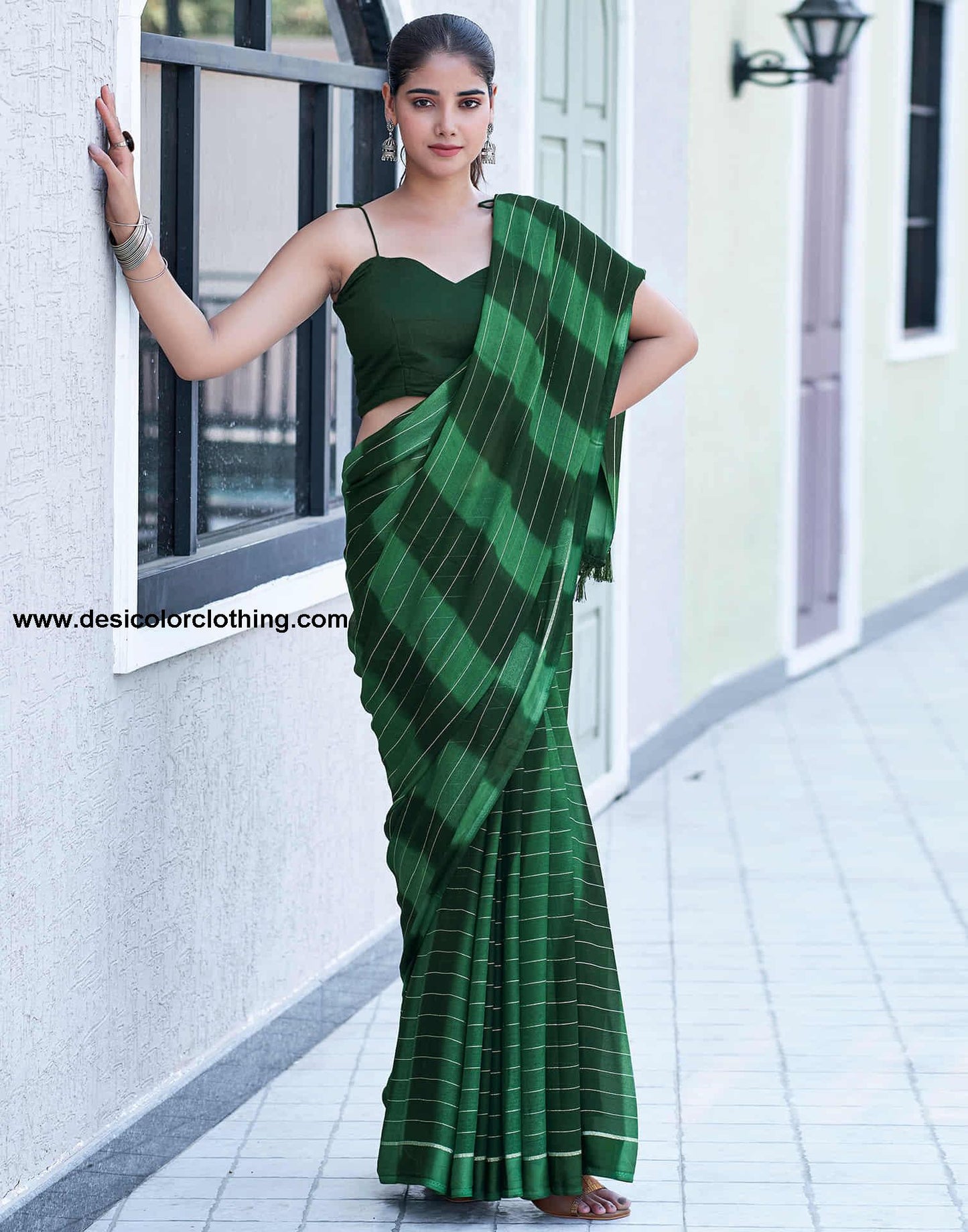 Dark Green Georgette Printed Leheriya Saree