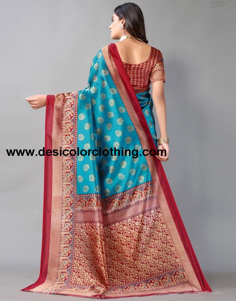 Rama Blue Printed Silk Saree
