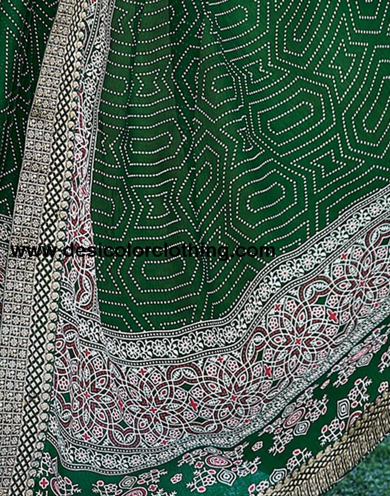 Dark Green Georgette Printed Saree