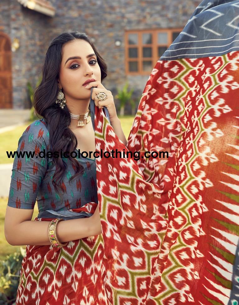 Rust Cotton Printed Ready To Wear
