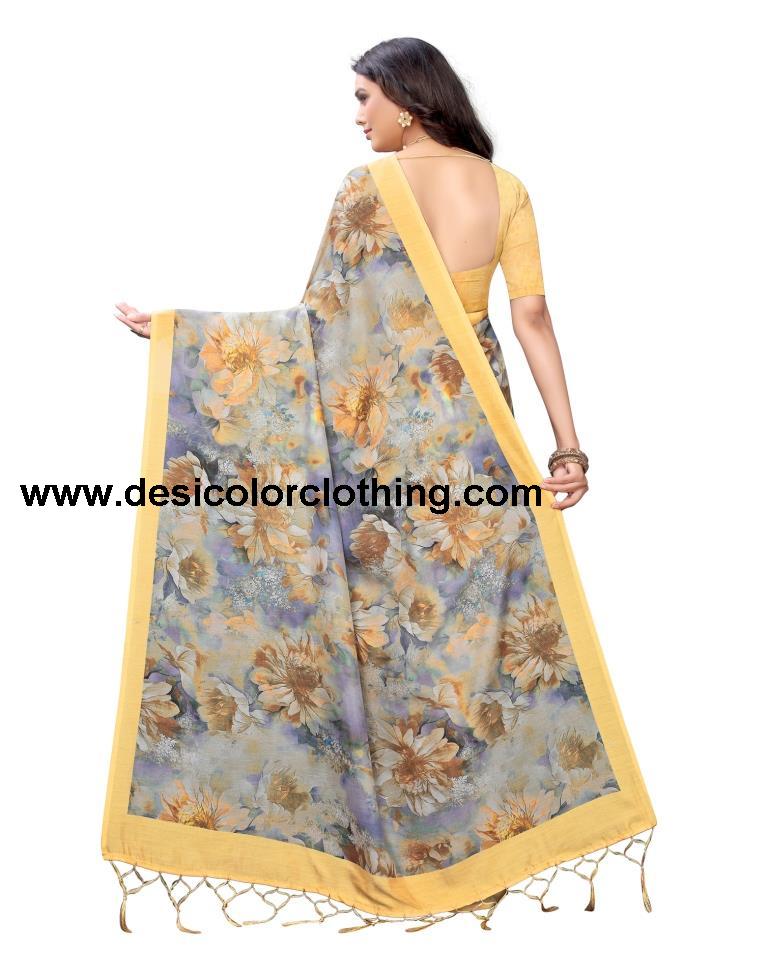Yellow Printed Silk Saree