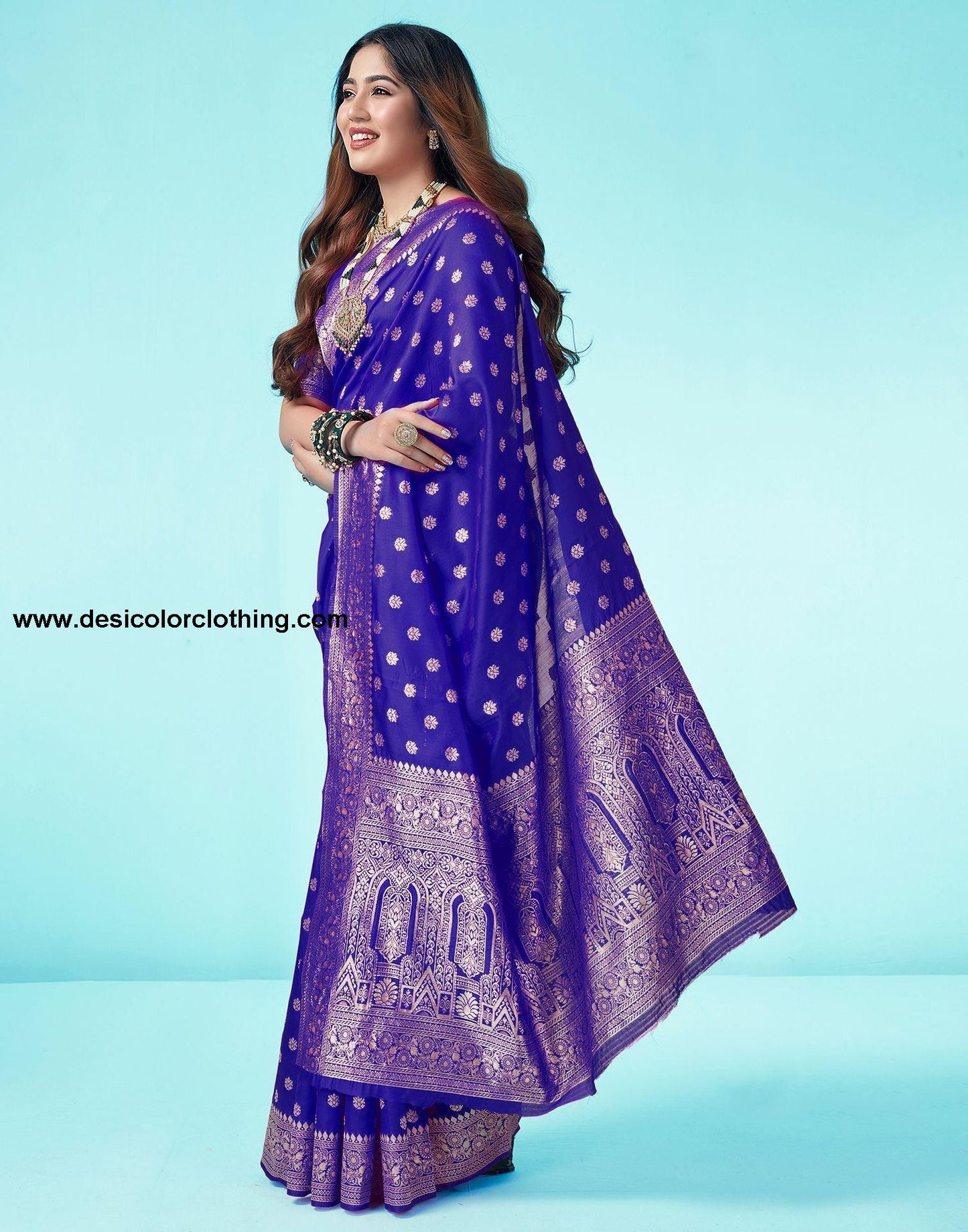 Royal Blue Jacquard Silk Saree