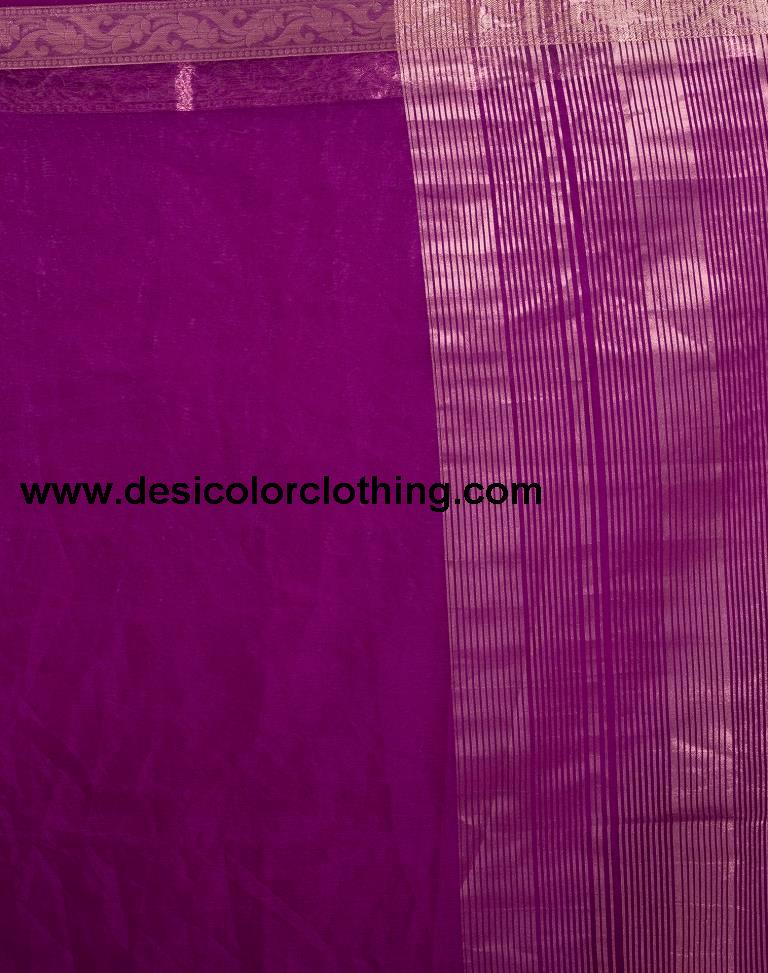 Dark Magenta Orgenza Plain Saree