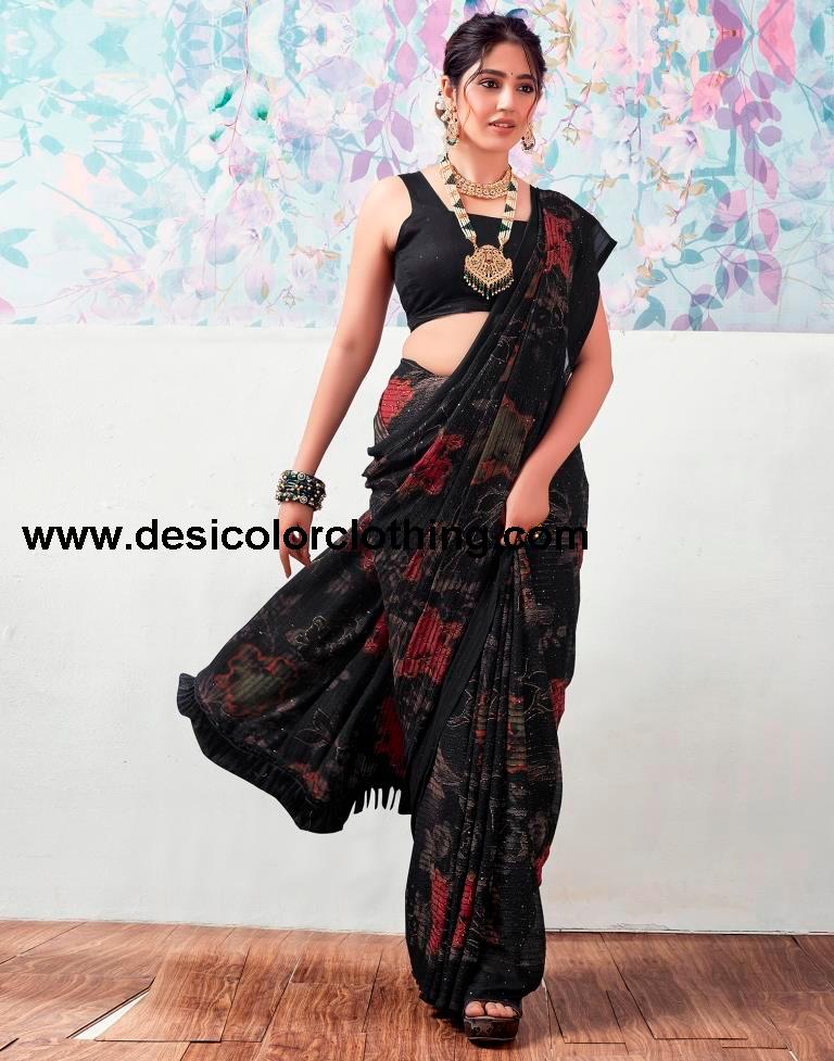 Black Georgette Printed Sarees