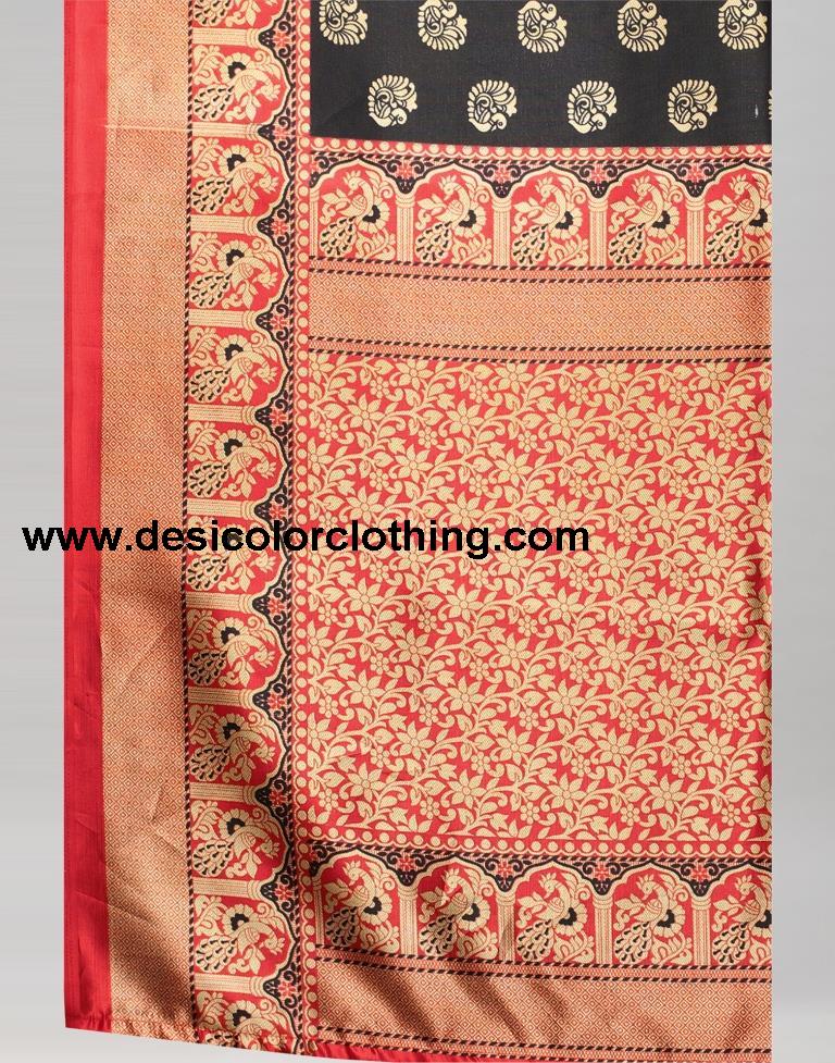 Black Printed Silk Saree