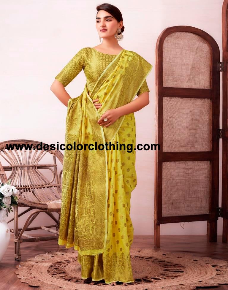 Yellow Silk Plain Saree