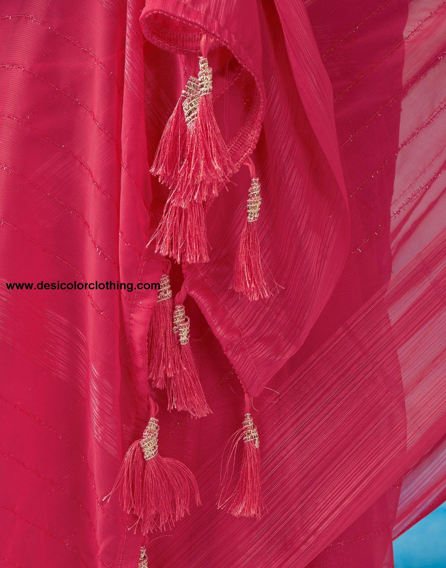 Pink Georgette Plain Saree
