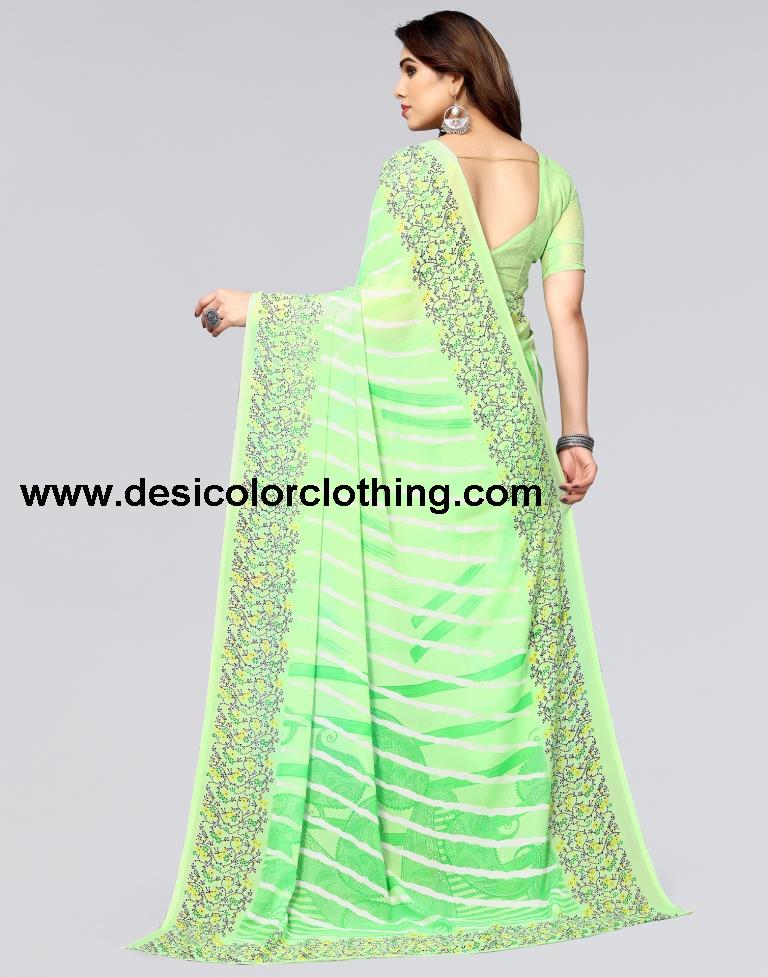 Parrot Green Printed Georgette Saree