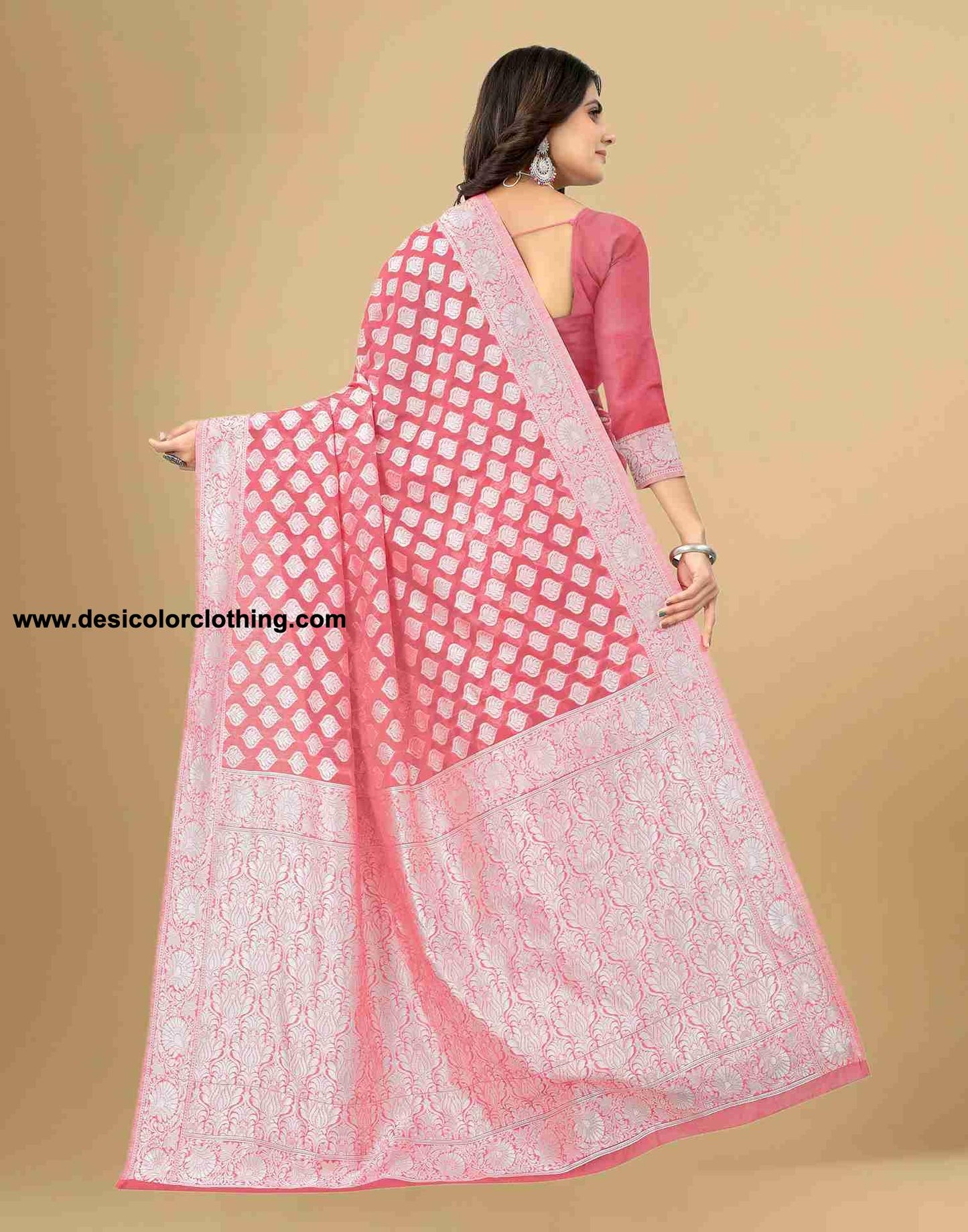 Pink Cotton Plain Saree
