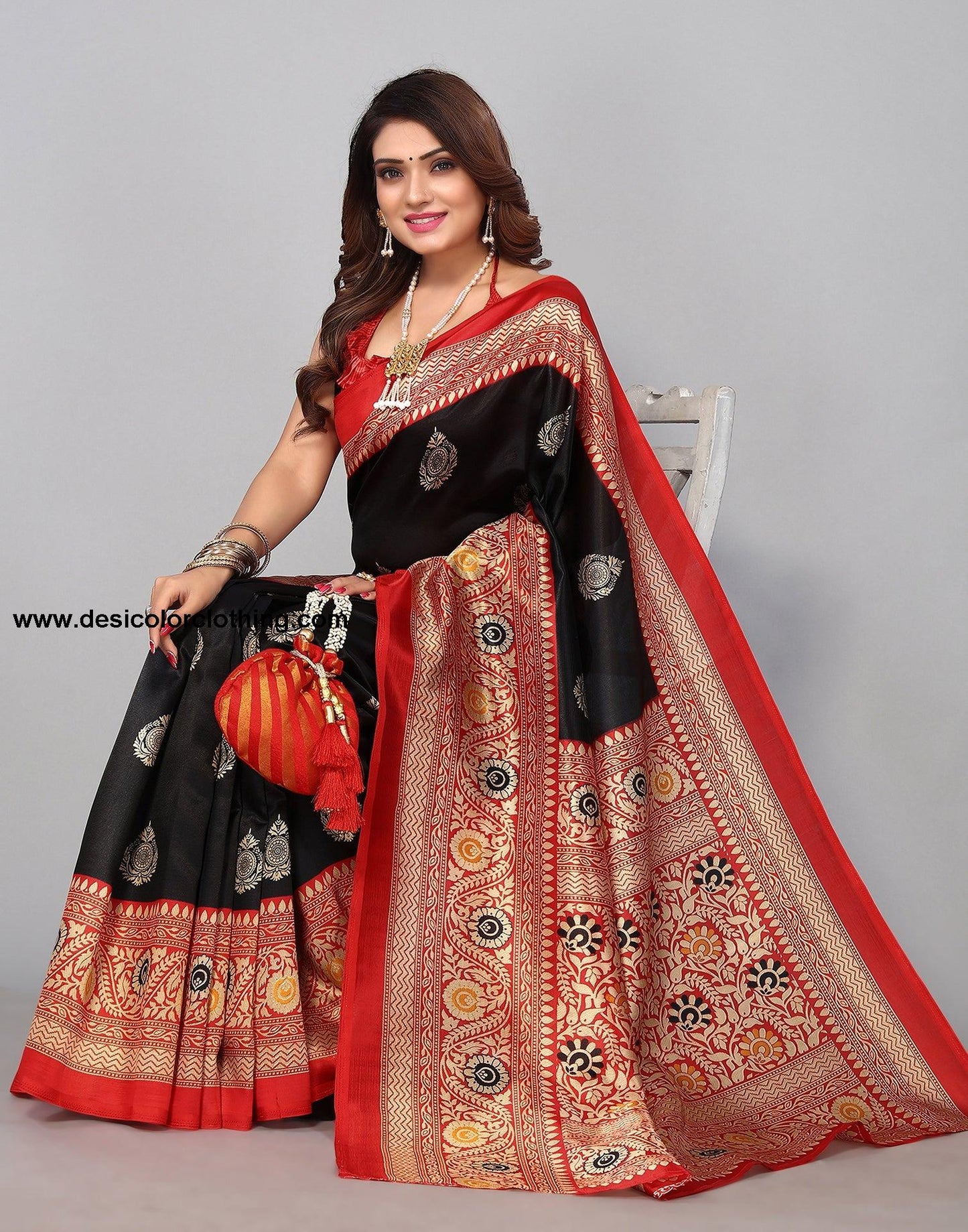 Black Silk Printed Saree