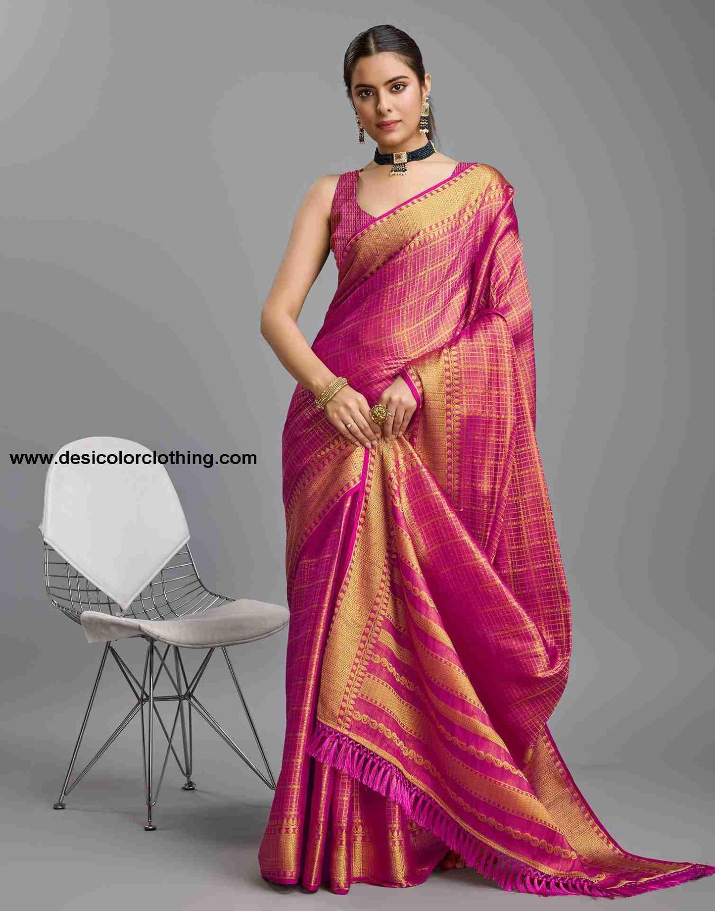 Pink Silk Plain Saree