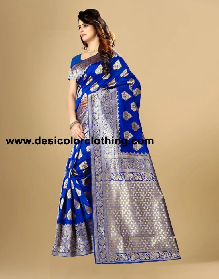 Blue Jacquard Banarasi Silk Saree
