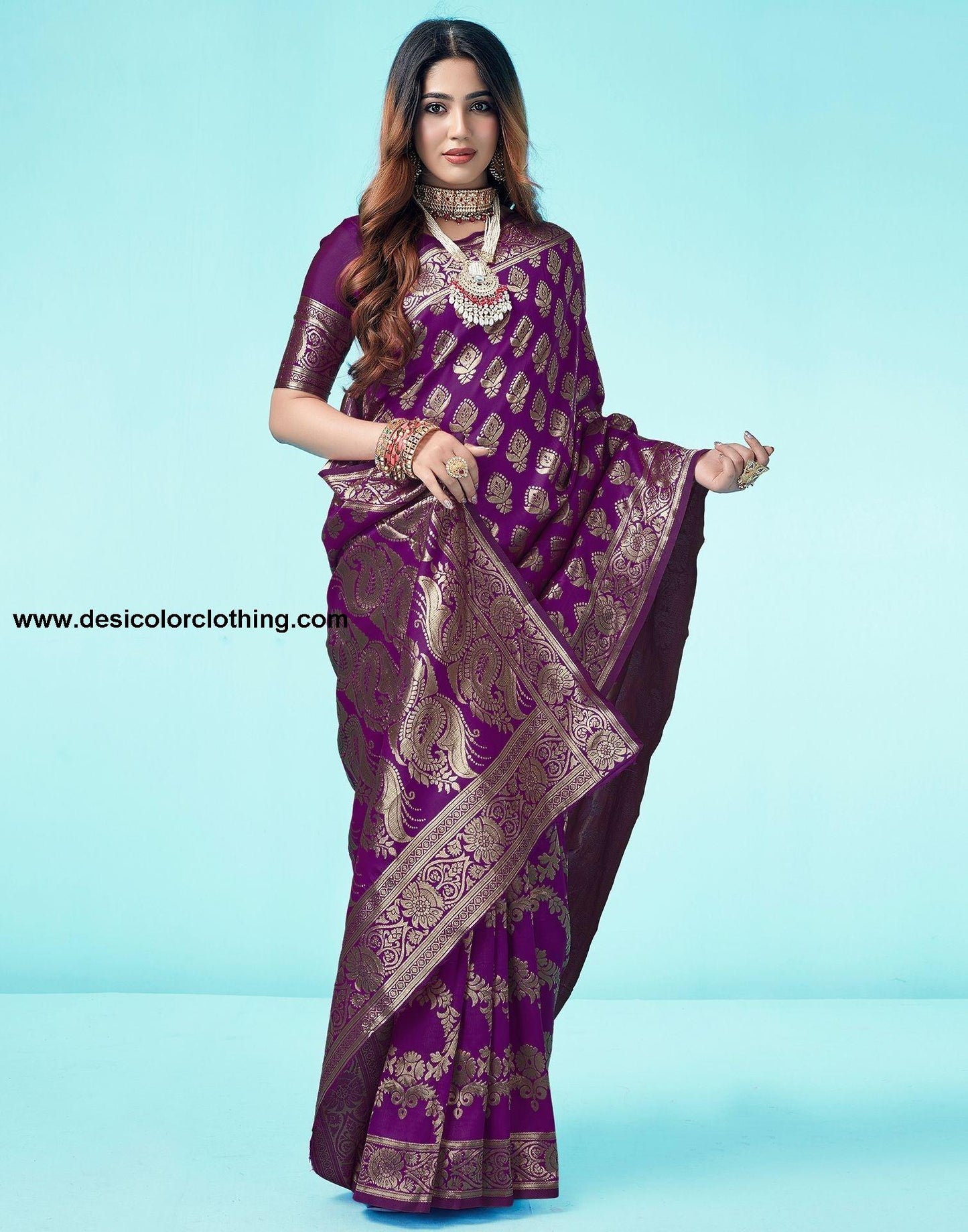 Dark Purple Jacquard Silk Saree