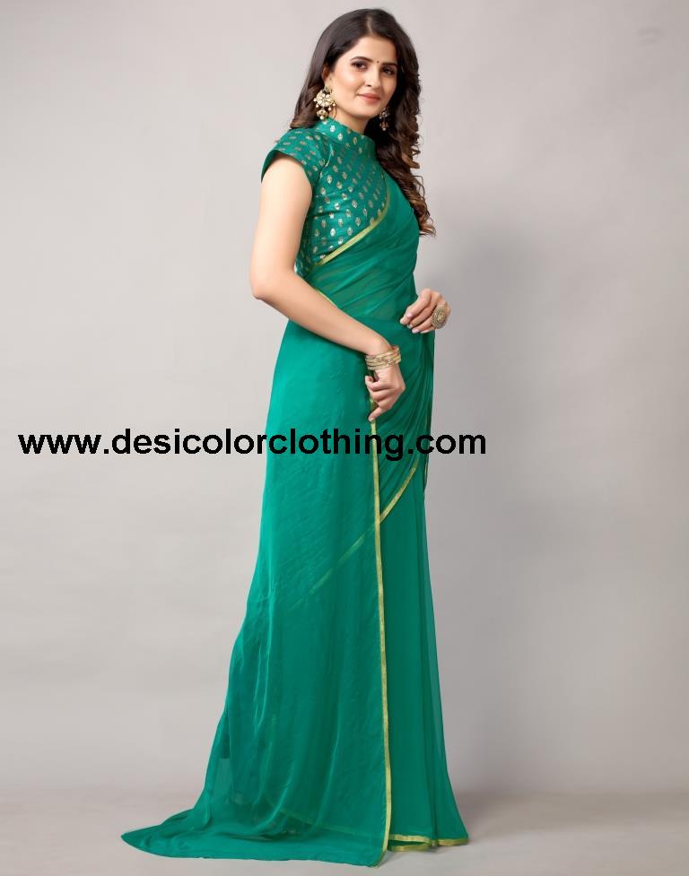 Rama Green Chiffon Saree