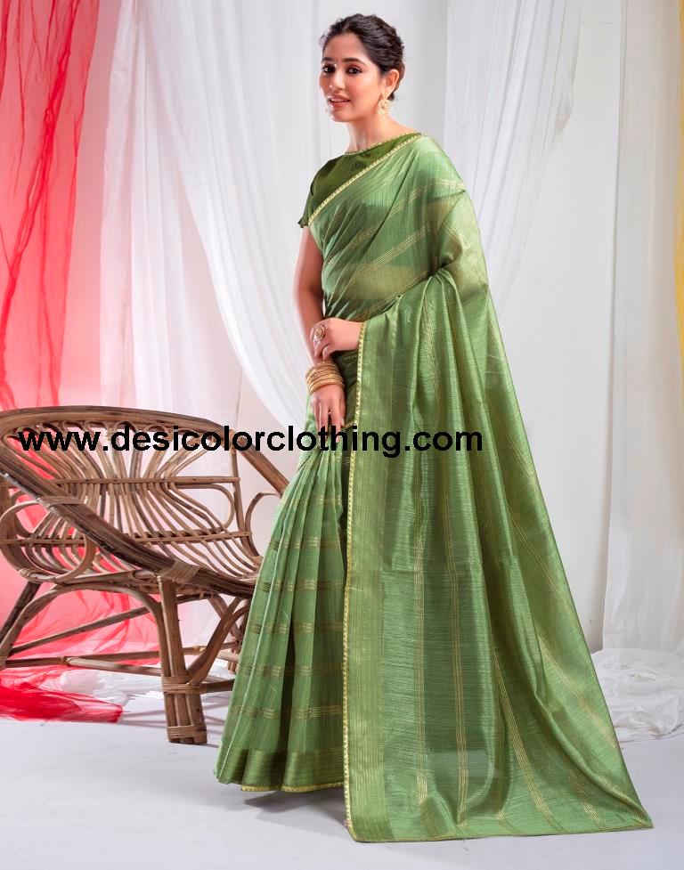 Pista Green Silk Plain Saree