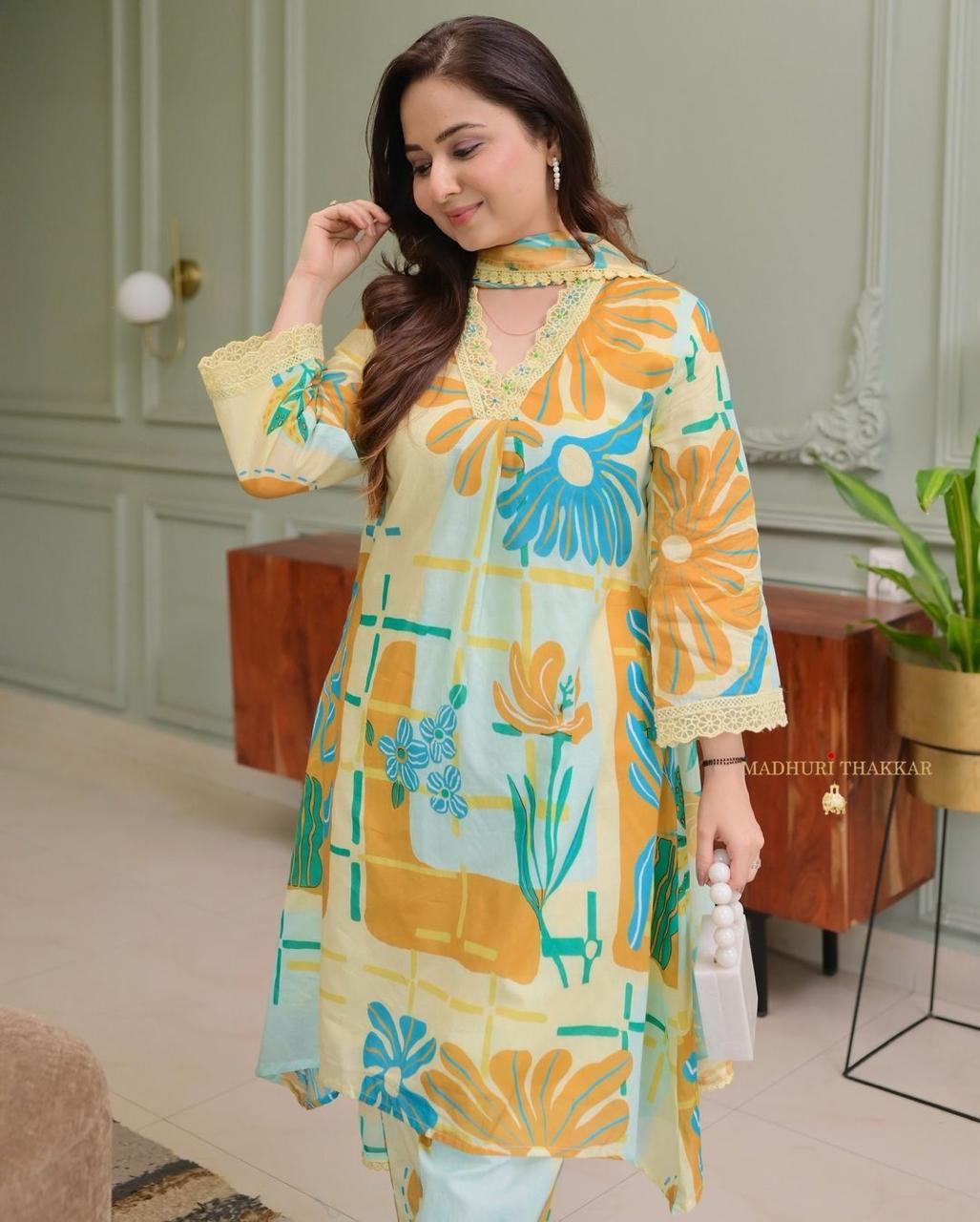 Product Image - Elegant Abstract Floral Suit Set | Designer Georgette Saree | Festive Wear