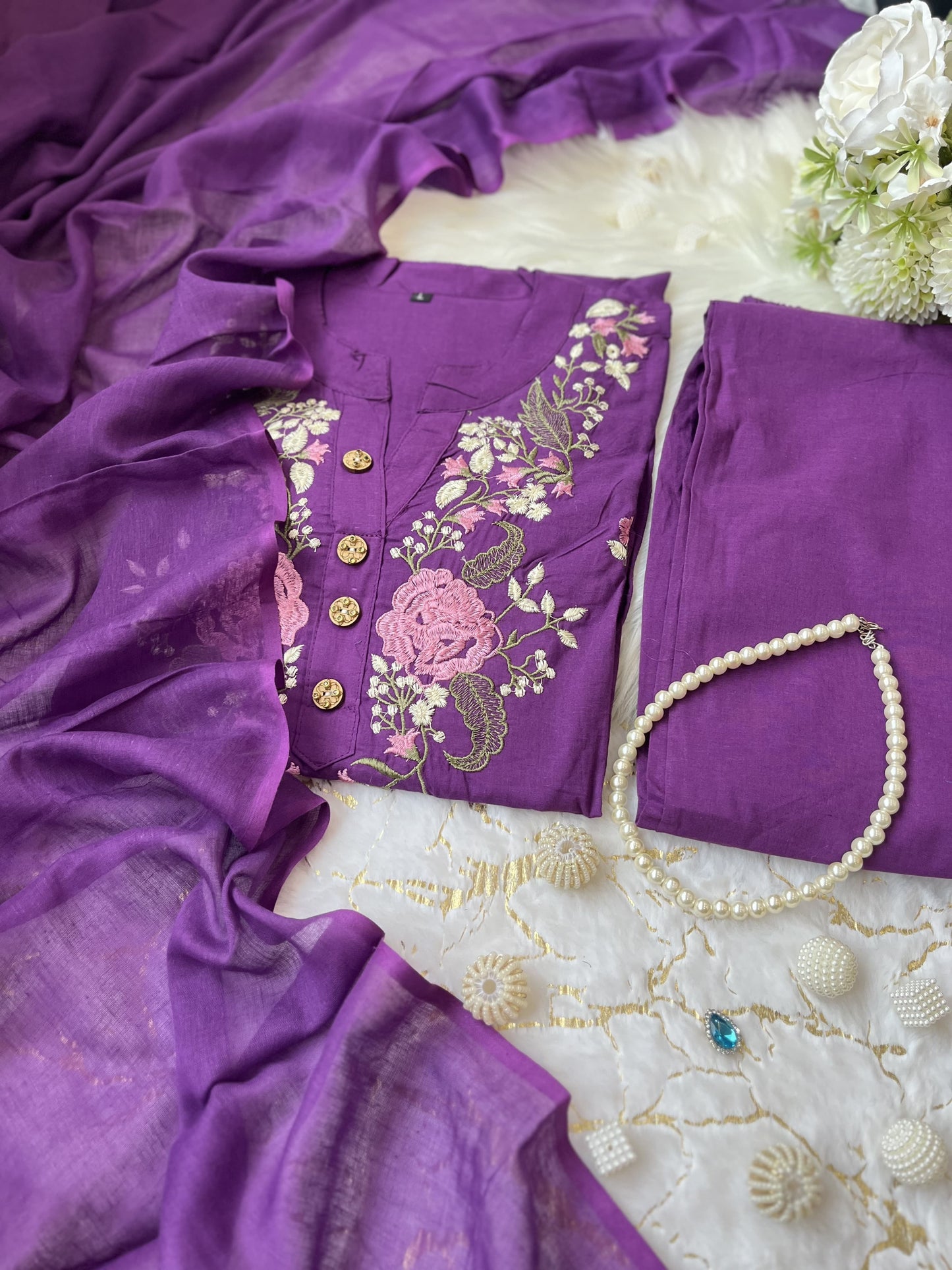 Product Image - Pure Cotton Embroidery Work Suit Set - New Launch