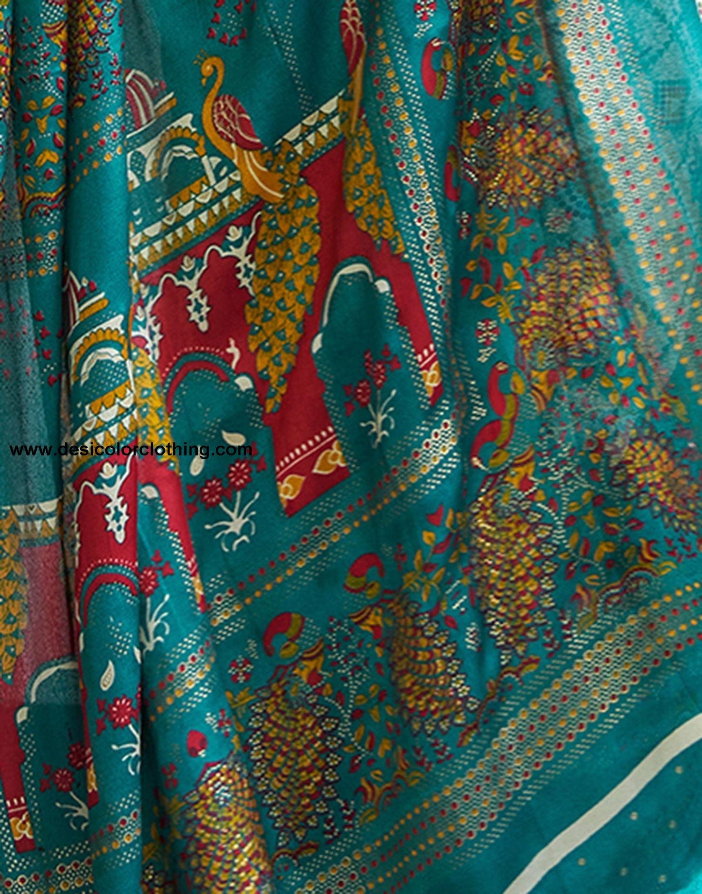 Rama Green Printed Silk Saree