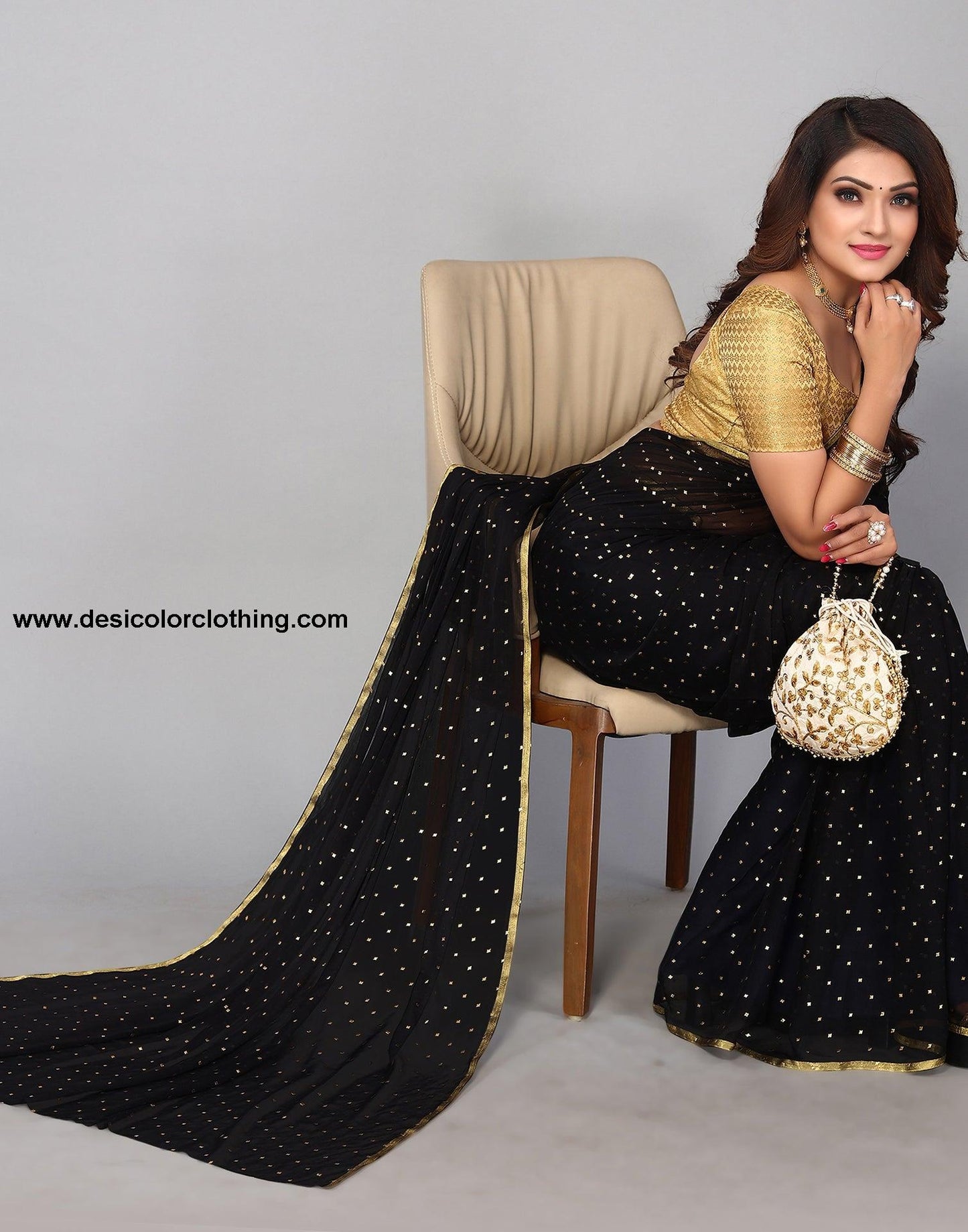 Black Chiffon Plain Saree