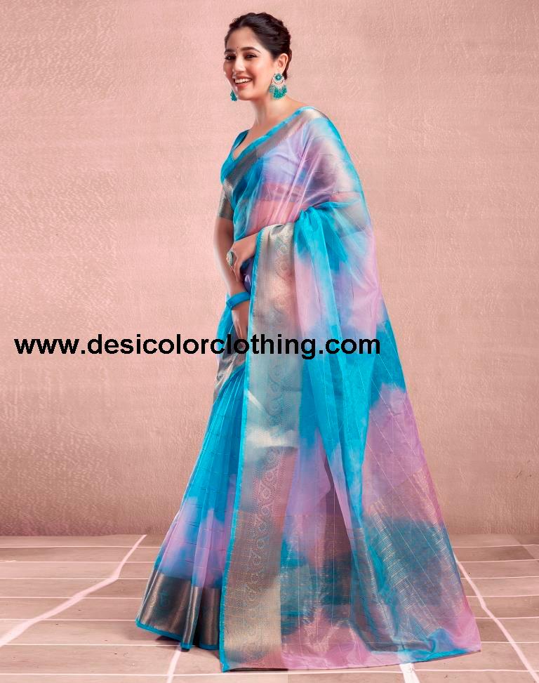 Blue Orgenza Printed Saree