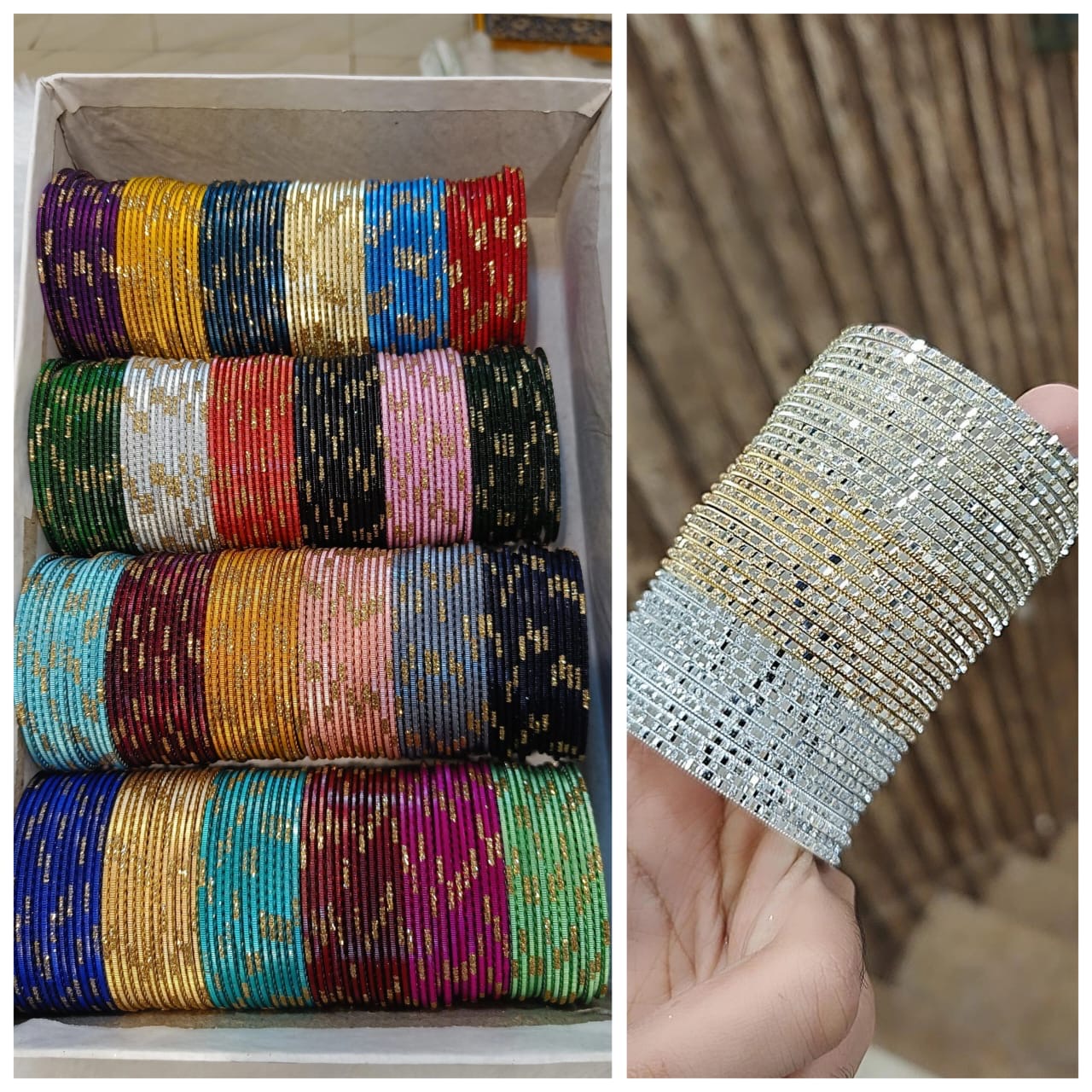 Trendy Bangle Set – Golden, Silver & Cream