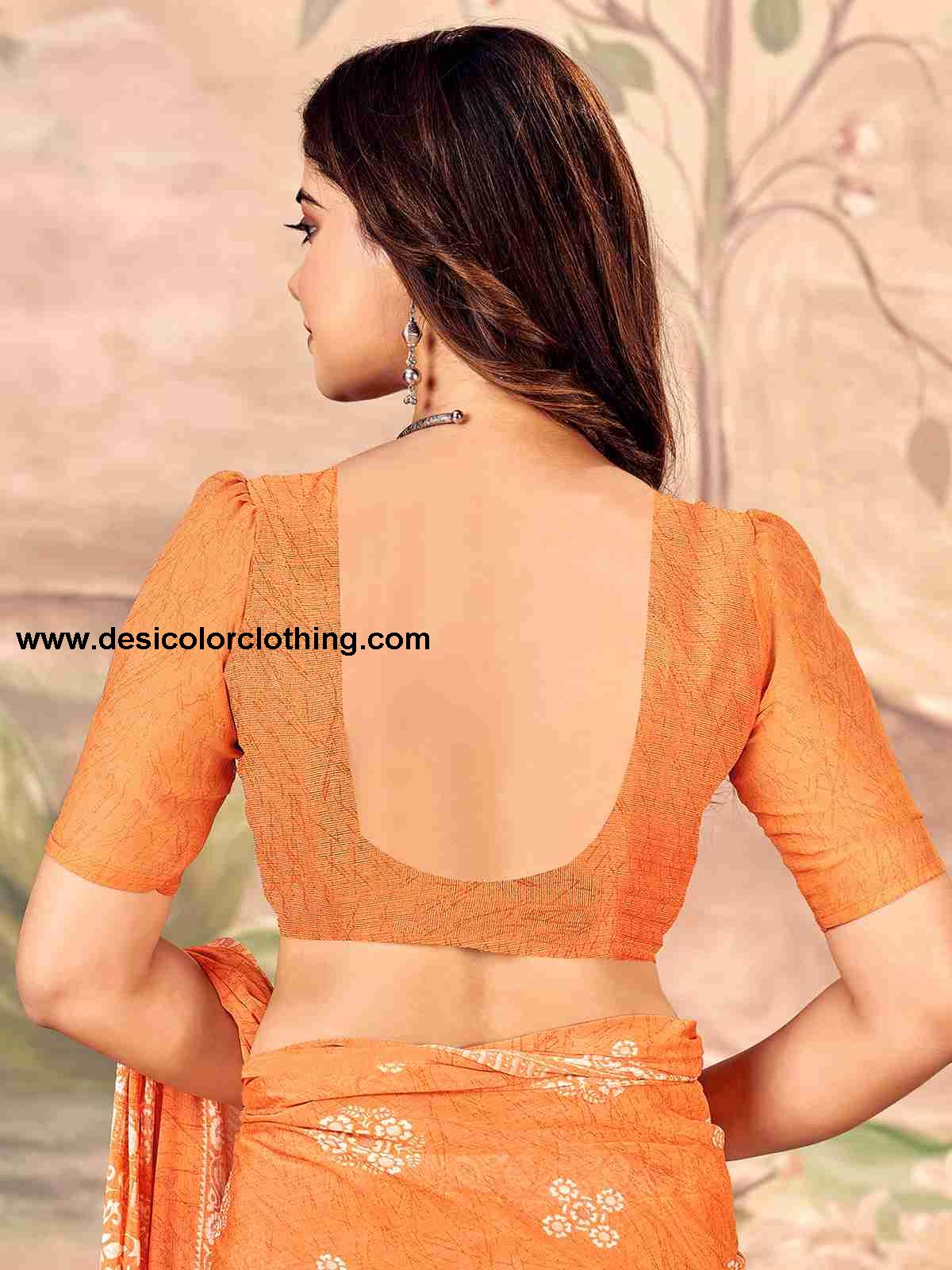 Orange Chiffon Printed Saree