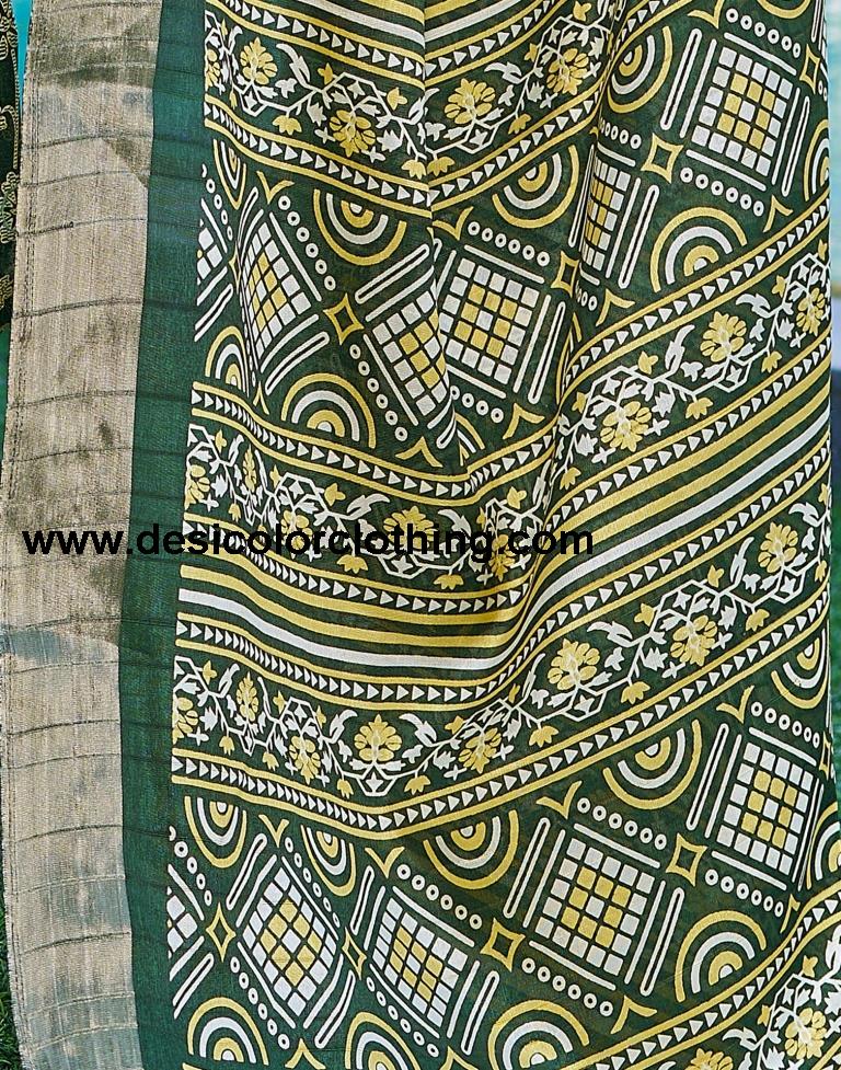 Dark Green Silk Printed Saree