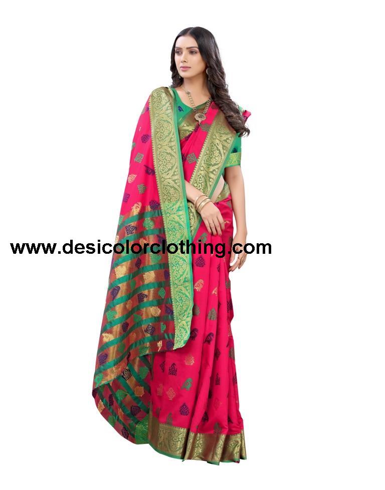 Pink Coloured Poly Silk Jacquard Partywear saree