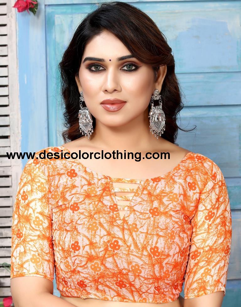 Orange Chiffon Printed Saree
