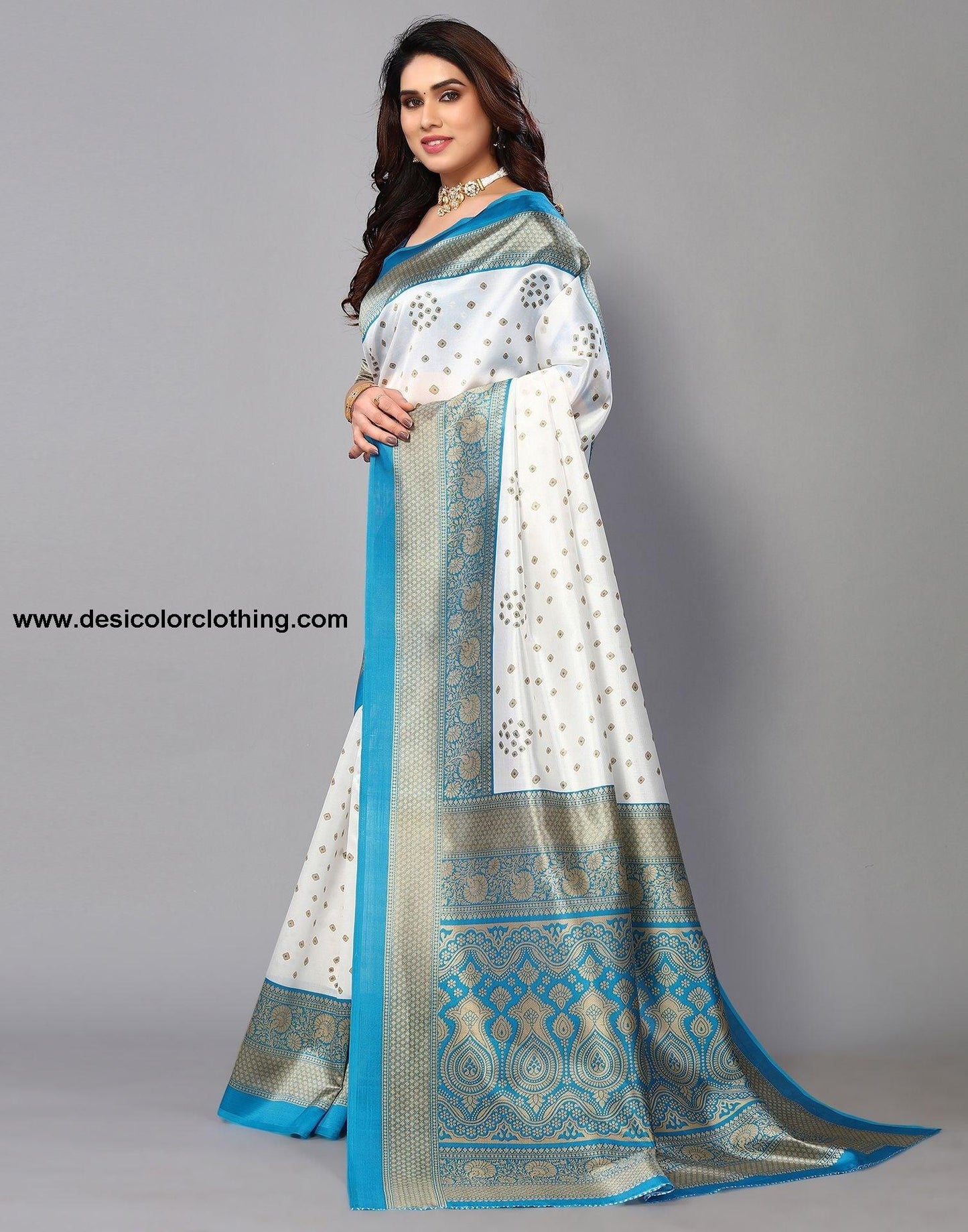 White Silk Bandhani Saree