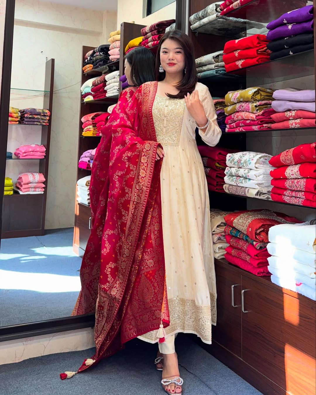 Product Image - Exquisite Anarkali Flared Silk Kurti Pant Dupatta Set